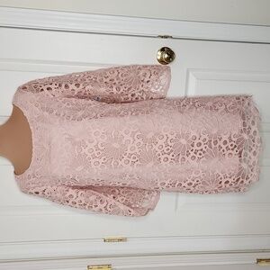 Nanette Lapore lace dress bell tulip sleeves wedding summer blush powder pink
